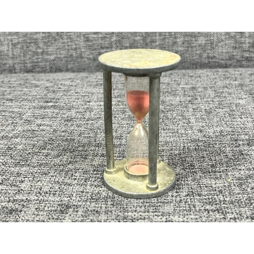 Vintage Timer Hourglass W. Germany 3 Minute Pewter Glass Pink Sand 3 Inch
